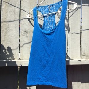 Blue Splash Tank Top with Lace Detailing